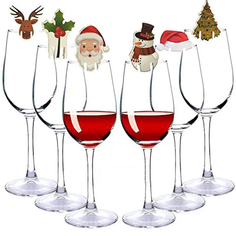 

10pcs Christmas Party Table Red Wine Champagne Glass Cup Decoration Name Cards Santa Snowman Ornament