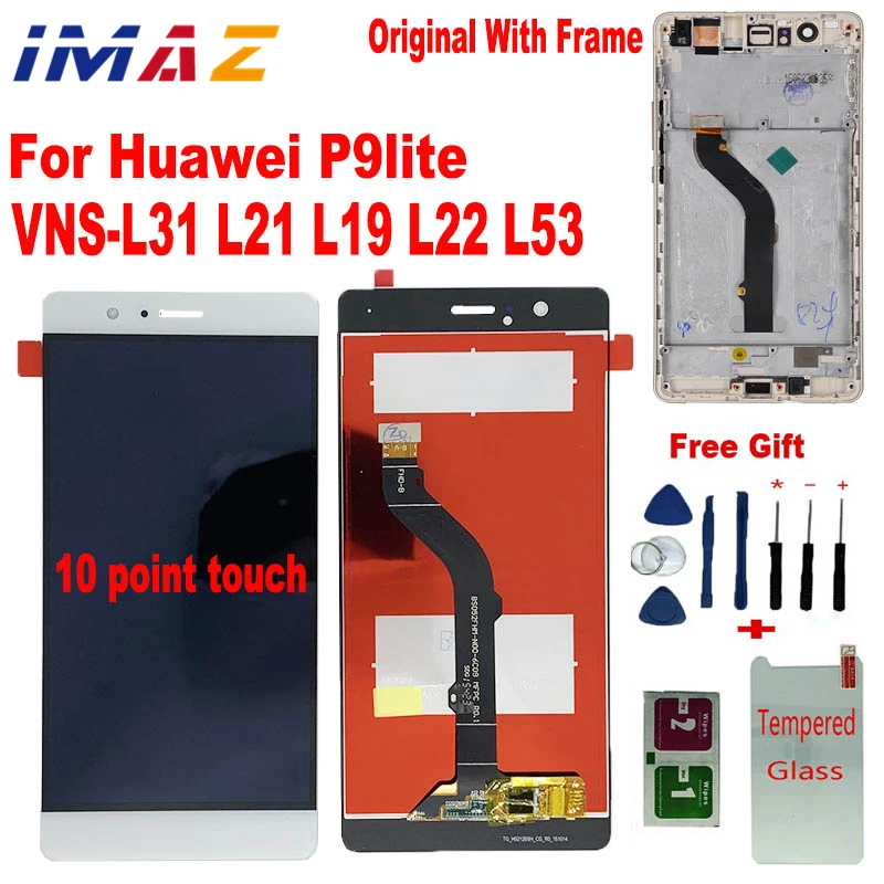 IMAZ Original 5.2'' Display Replacement with Frame for Huawei P9 Lite VNS-L31 L21 L19 L53 L LCD Touch Screen Digitizer Assembly