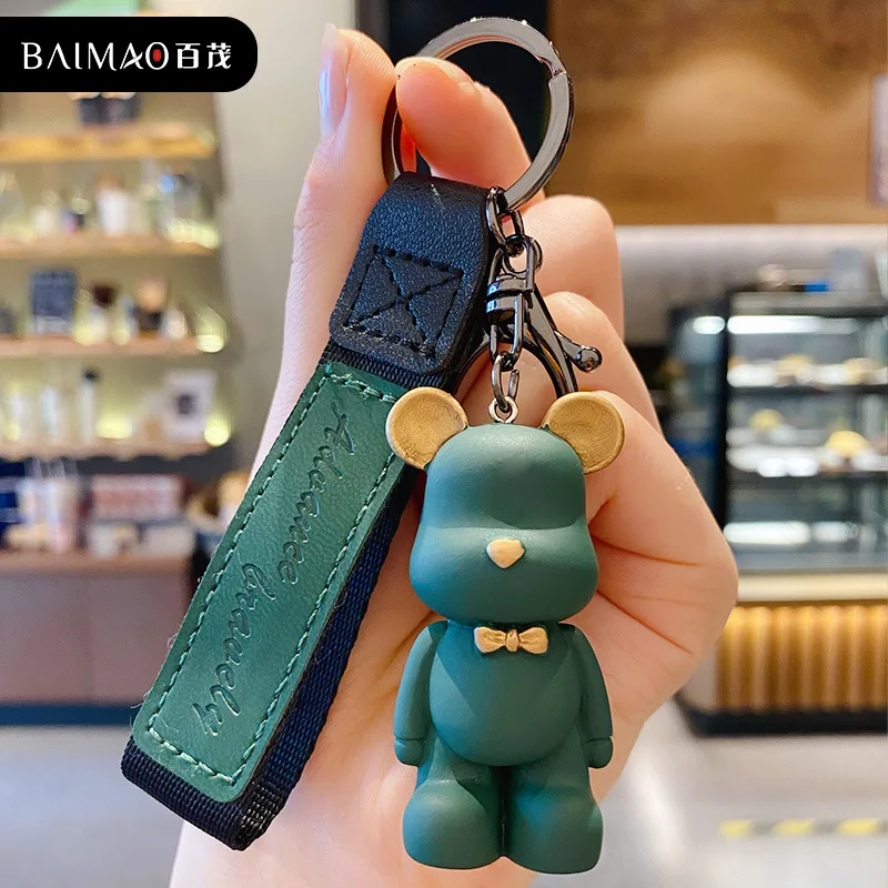 

Handmade DIY Bow tie bear transparent Tassels Cartoon Keychain Popobe Gloomy Bear Cute Bag Backpack Charm Holder Resin Key Chain