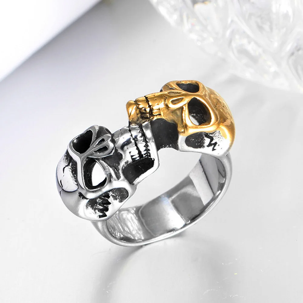 Мужское кольцо с двойным черепом в готическом стиле | Украшения и аксессуары