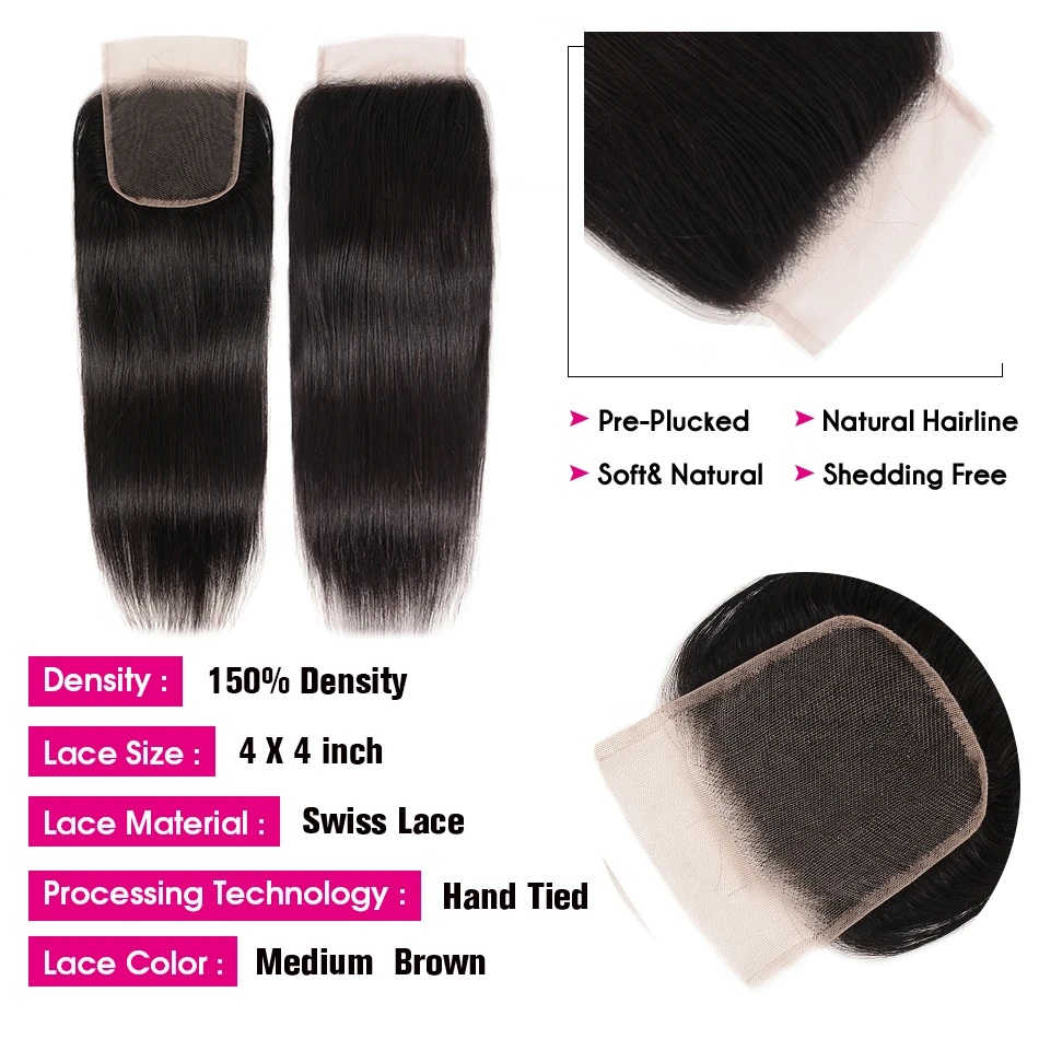 Волосы Unice бразильские прямые человеческие волосы на застежке предварительно