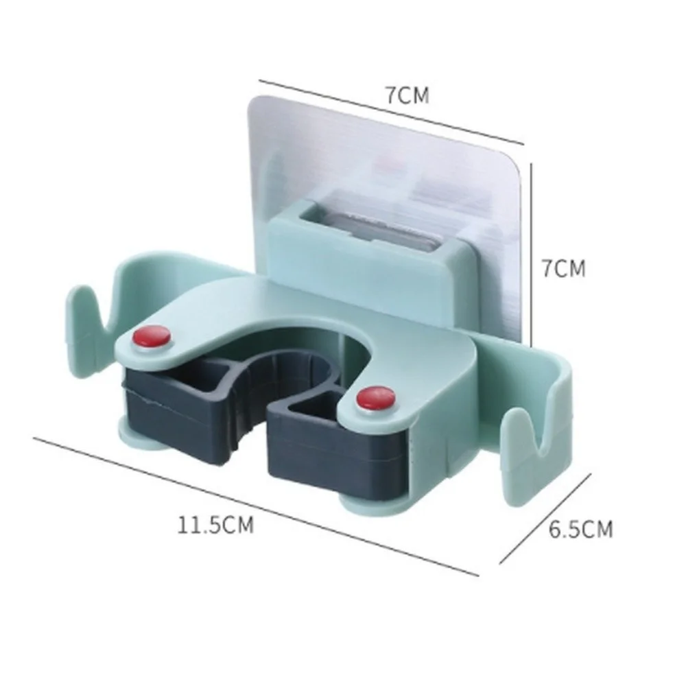 

2pcs Contrast Color Household Free Punch Mop Holder Bathroom Wall Hanging Hook Mop Broom Clip Seamless Broom Holder