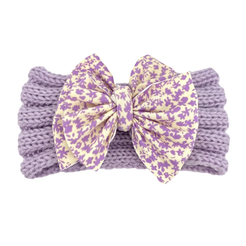 

Children's printed bow headband knitted scarf Printed Bow Headband Autumn Winter Warm Knitted Headband Hair Kids Accessories