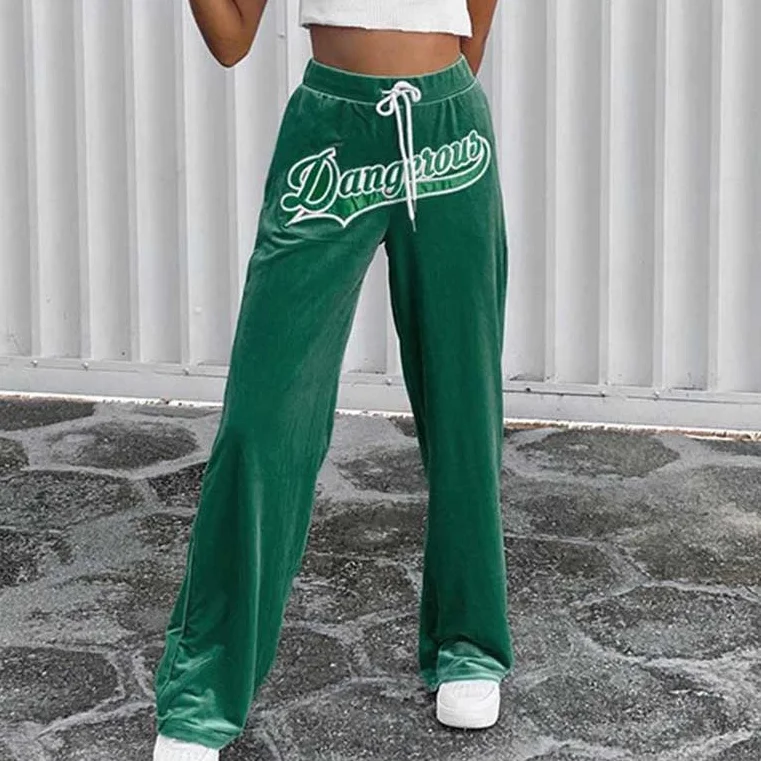 

Letter Embroidery Straight Pants Fashion Velvet Women Drawstring High Waist Trousers Casual Baggy Wild Streetwear Sweatpants Y2k