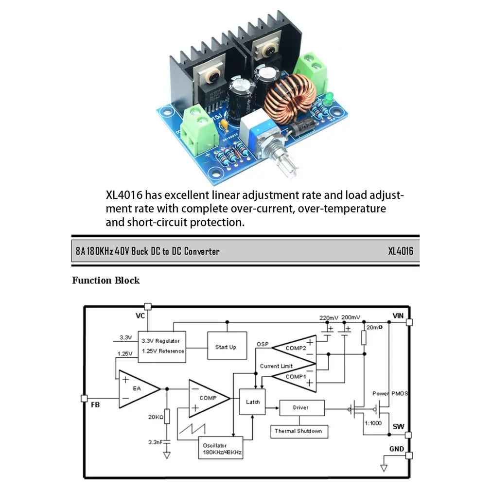 Макс 8A 200 Вт DC-DC понижающий преобразователь источник питания XL4016 ШИМ регулируемый