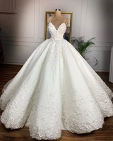 vintage lace wedding dresses 2022 casamento 3d flower sexy v neck spaghetti strap bridal gowns lace up plus size dubai
