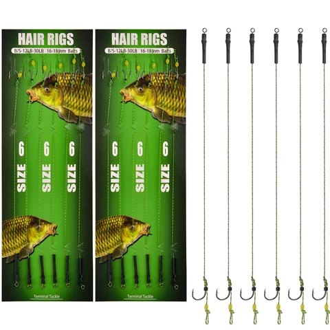 12 stks vooraf gebonden karpers vissen haarrigs klaargemaakte ketels aas karpers vissen haak set maat 2/4/6/8# tackle tackle