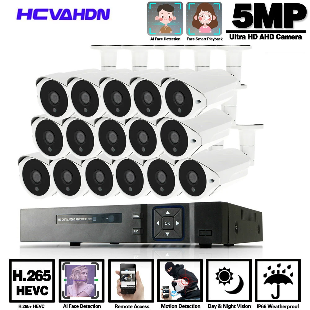 

Face Detection AHD DVR Camera System Kit 16 Channel 5MP CCTV Security Surveillance Camera System Set 16CH XMEYE NVR Kit H.265