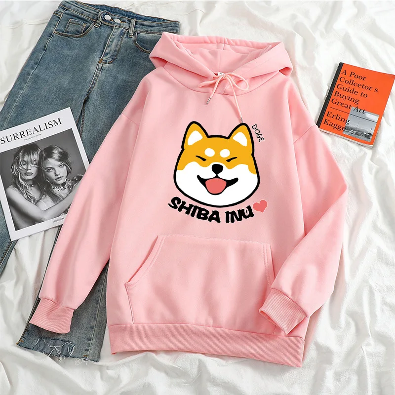Женская толстовка с капюшоном принтом Сиба-ину повседневная универсальная для