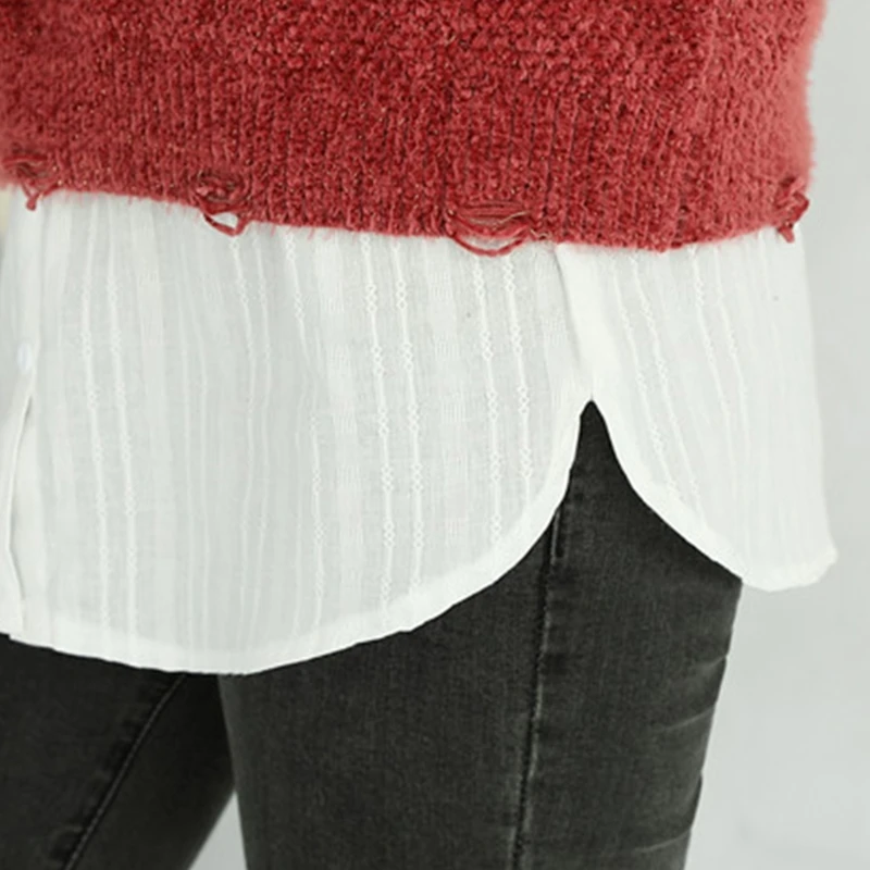 

Women White Striped Half False Hem Layering Fake Top Lower Sweep Skirt Extender Q1QA