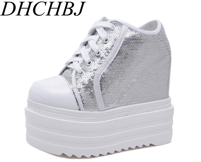 Женские кроссовки на высокой платформе 13 см повседневные дышащие увеличивающие