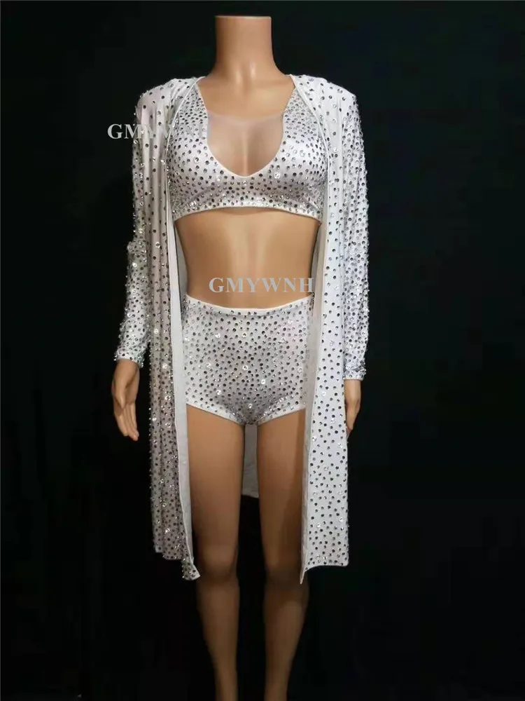 Женское сексуальное боди для танца на шесте A51 белый костюм бикини с кристаллами