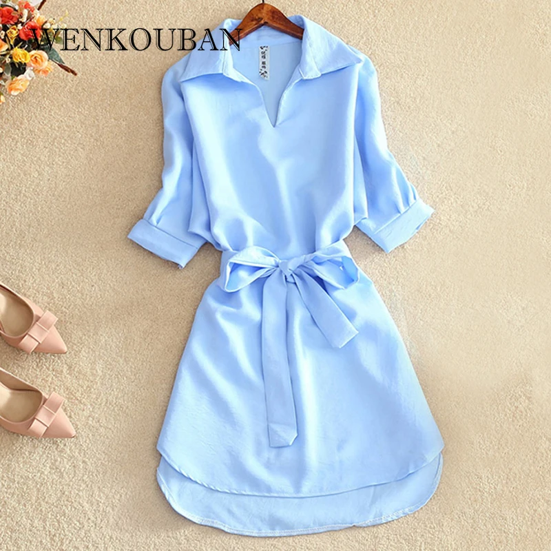 Рубашки женские 2021 Летние Повседневные платья модные офисные Женские однотонные