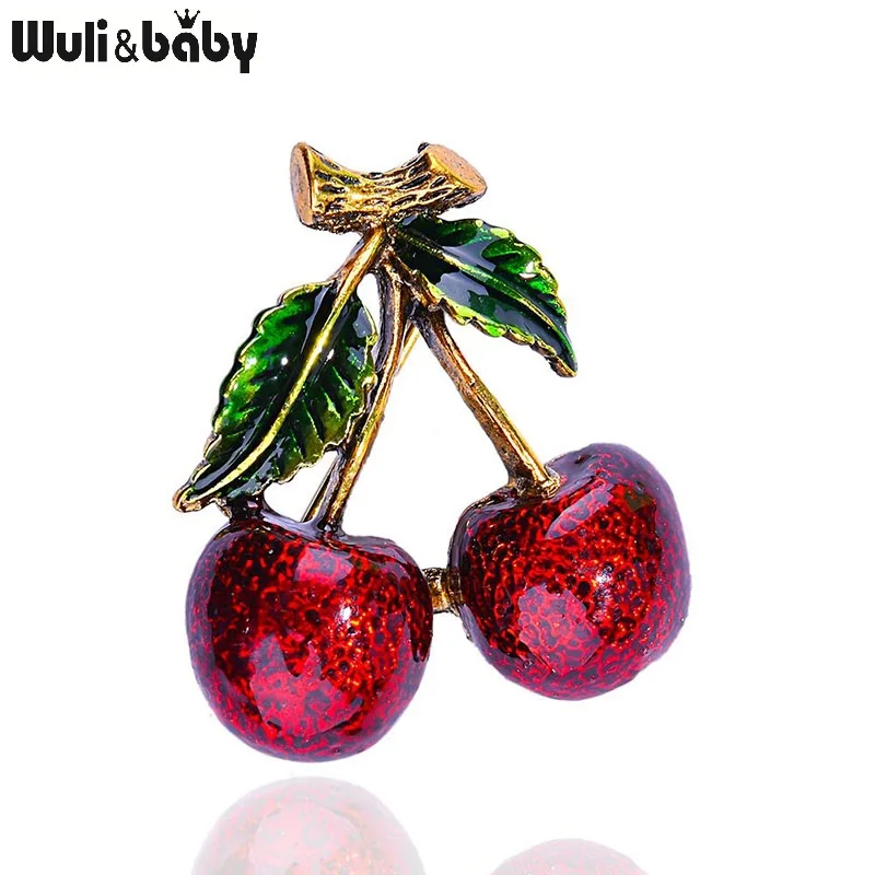 

Wuli&baby Classice Enamel Cherry Brooches For Women Cute Red Cherry Fruits Party Casual Office Brooch Pins Gifts