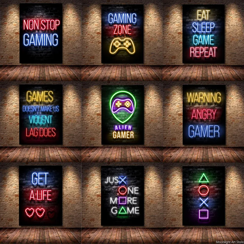 

Gaming Gamer Quotes Poster Game Playstation Canvas Painting HD Print Gamer Room Cuadros Wall Art Picture Boys Bedroom Home Decor