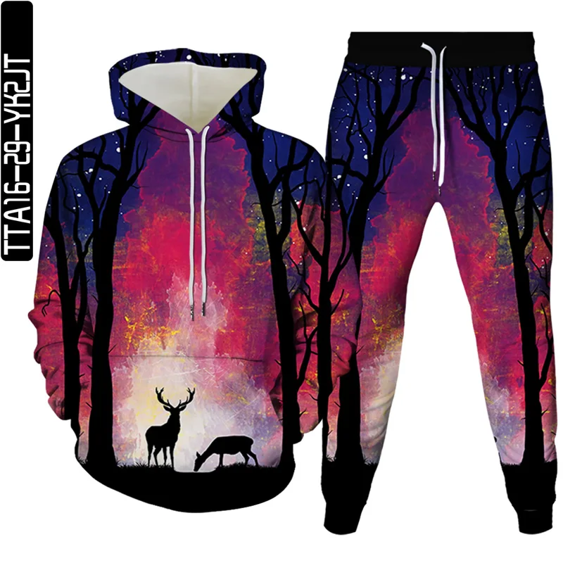 

Sweatpants and Hoodie Set Sportswear Men's Hooded Sweatshirt + Pants Pullover Hooded Sportswear Set Casual Men's Clothes 2-piece