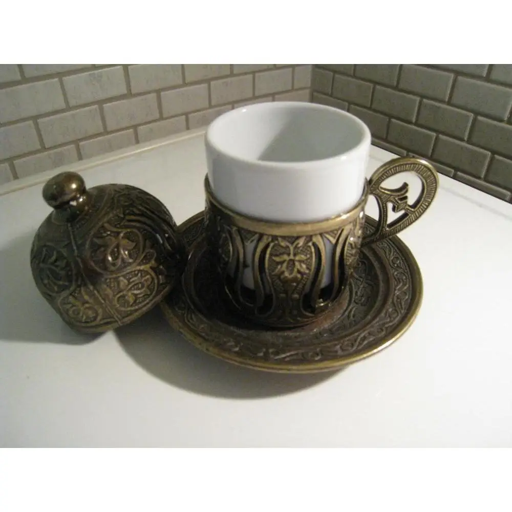 (Набор из 4) традиционная турецкая кофейная чашка ручной работы и блюдце