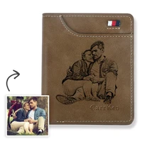 customized picture carving wallet men short leather mini retro vertical thin wallet multi card position personality gift