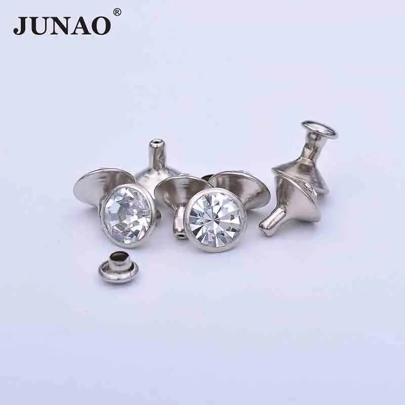 JUNAO, 100 шт, 10 мм, золотые, серебряные металлические шипы, украшения, латунные стразы, заклепки для кожаной одежды, обуви, рукоделия