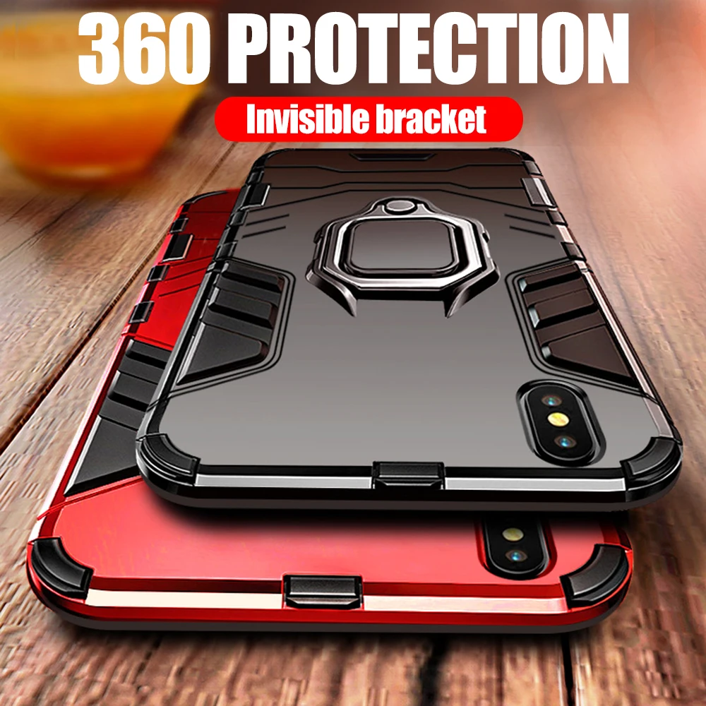 Бронированный чехол для iPhone 7 8 6 6s PLus X XR XS Max с металлическим кольцом