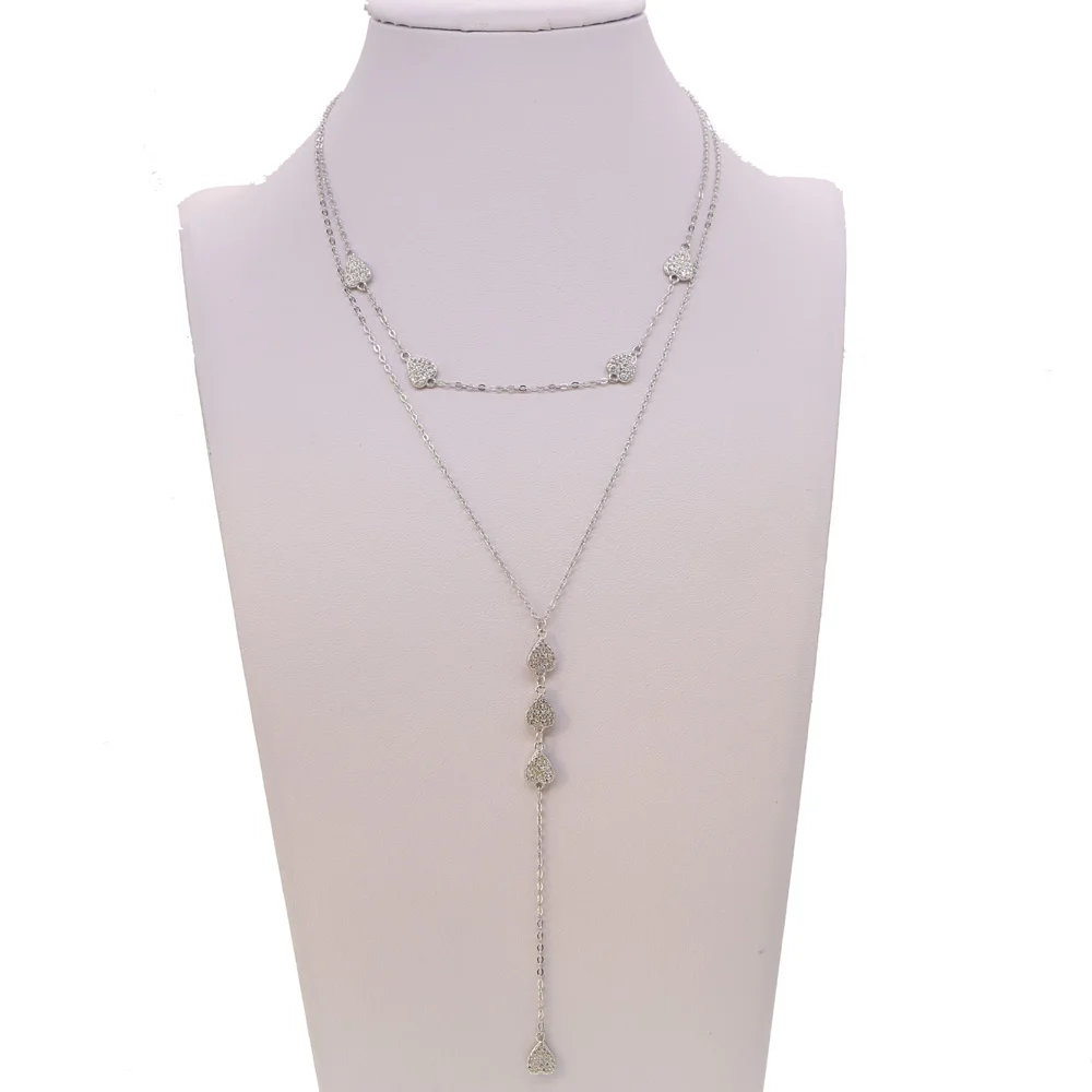 Женская цепочка из серебра 2021 пробы Двухслойное длинное ожерелье с кубическим