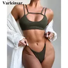 Женский купальник бикини-стринги женские в рубчик, пикантный купальный костюм из двух предметов, комплект для плавания с высокой посадкой, купальная одежда, V2877