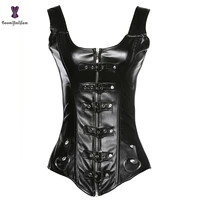 shoulder straps front zipper womens slimming body shapewear sexy punk bustier top faux leather boned corset size s 6xl 918