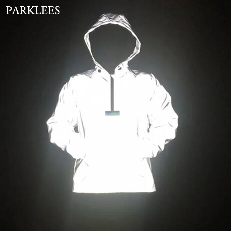 Светоотражающая Мужская куртка легкая с капюшоном повседневная в стиле хип хоп