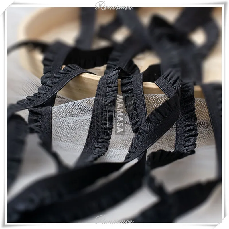 Эластичный кружевной тесьма "Бургундия-серый" двусторонняя, для одежды, растяжимая, с оборками, ширина 1 см.