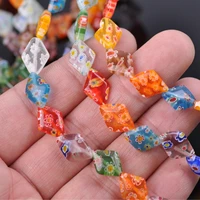 rhombus shape 14x10mm 18x13mm mixed flower patterns millefiori glass loose crafts beads lot for diy jewelry making findings