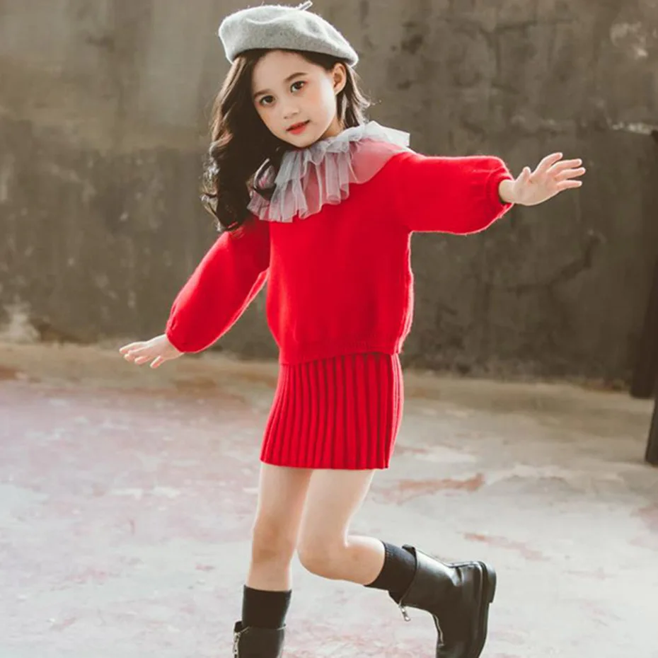 Dresses For Girls Dress Solid Knitted Kids Sweater Girl Autumn Winter Toddler Clothing 6 8 10 12 14 Year | Детская одежда и обувь