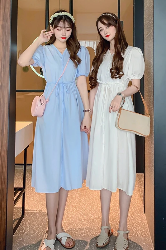 

Summer han edition closed reduction long show thin waist at the new age v-neck temperament short-sleeved dress dress skirt