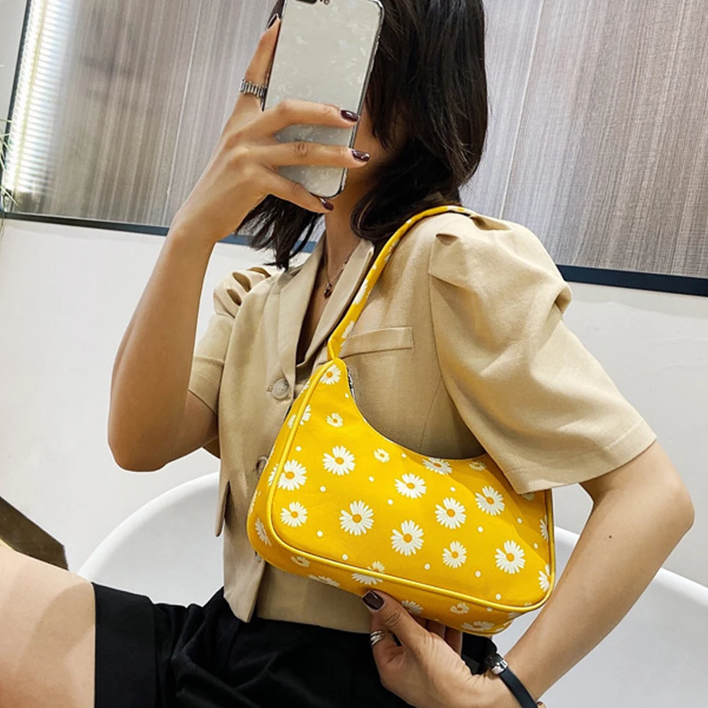

Women Handbag Ladies Nylon Floral Small Clutches Daisy Print Casual Single Shoulder Underarm Tote Fashion Purse Portable