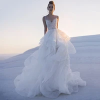 vestidos de noiva 2021 modest crystals wedding dress ruffles beads wedding gowns vintage luxury bride dresses boho bodas