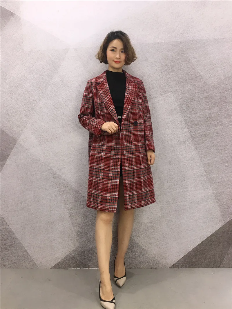 Женское Свободное пальто в клетку шерстяное модное дикое теплая ветровка