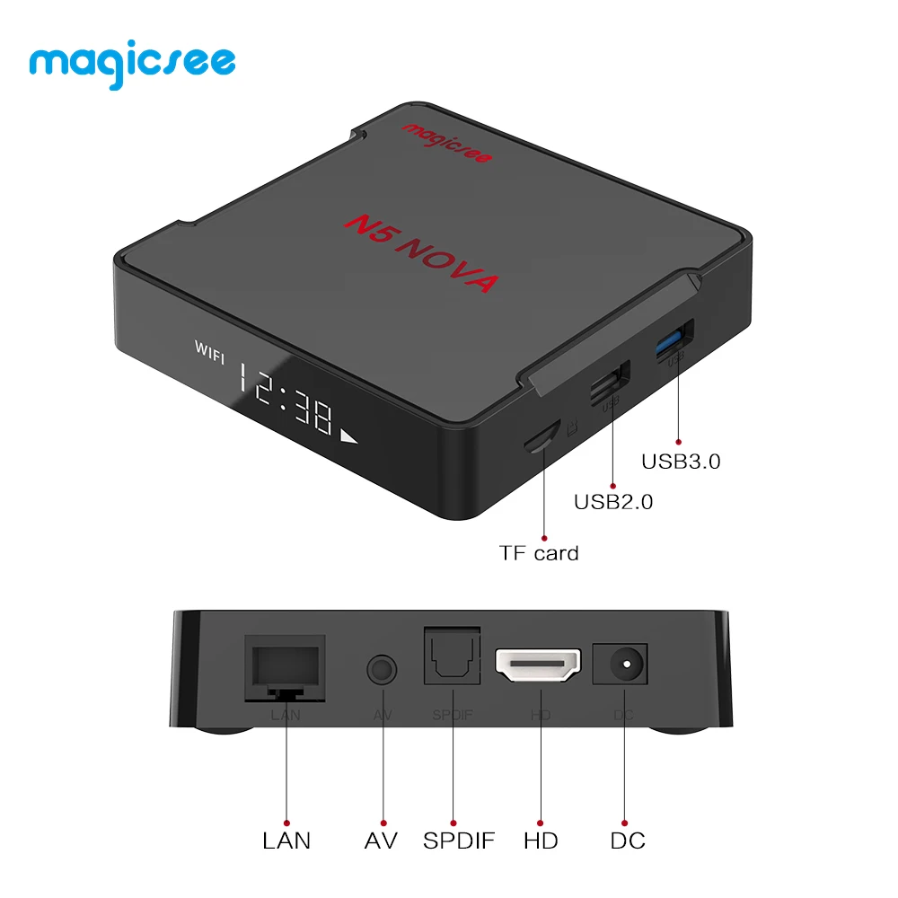Magicsee N5 Nova Android Tv Box RK3318 64-разрядным четырёхъядерным 2 4G 5G WI-FI Bluetooth 4 0 USB3.0 LAN 100 м 4K HD