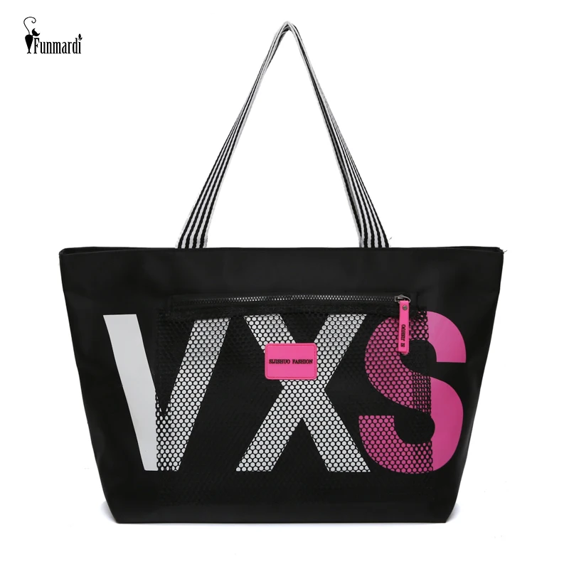 

FUNMARDI Large Capacity Letter Printing Shoulder Bags New 2021 Casual Nylon Travel Tote Bags Luxury Design Shopping Bag WLHB2342