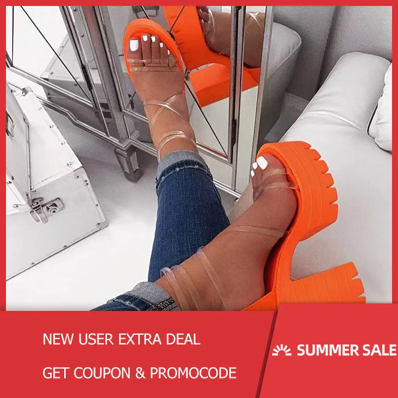 Женские босоножки на платформе с открытым носком Модные прозрачные женские