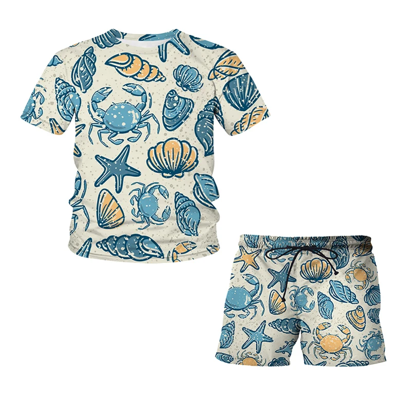 

Children Clothing Cartoon marine life T-Shirt Suit Summer Breathable Boy And Girl Baby Kid Clothes Short Sleeved Shorts Fashion