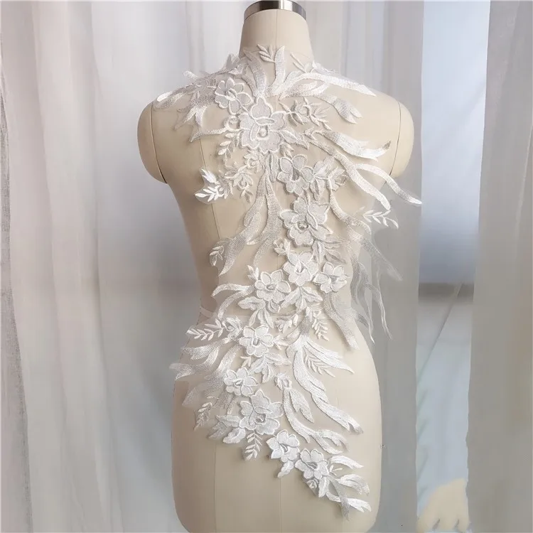 

Gold Silk Large Flower Applique Patch White Wedding Lace Accessories Handmade DIY Jewelry RS1429