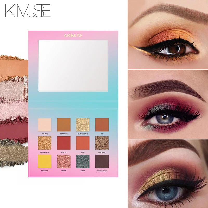 KIMUSE, 12 цветов, закат, тени для век, палитра, мерцающие, матовые, водонепроницаемые, свободные, тени, перламутровые, натуральный макияж для глаз