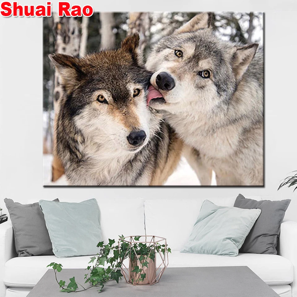 

5D Diy Diamond Painting Wolf couple Animal Picture of Rhinestones Diamond Embroidery Mosaic square round full stones wallpaper
