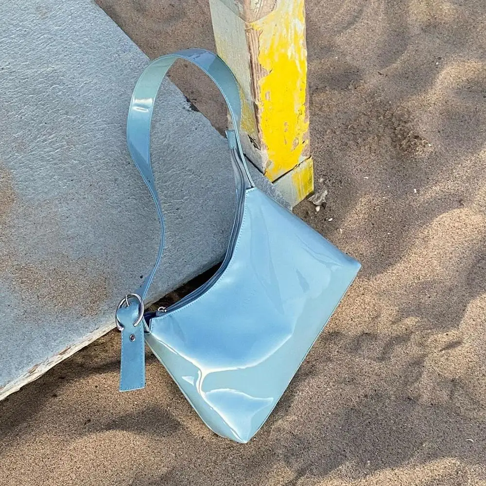 

Fashion PU Patent Leather Women Handbags Simple Ladies Baguette Shoulder Bags Luxury Design Female Armpit Bag Tote Green Blue
