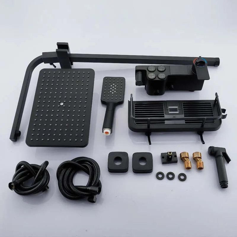 

Hot and Cold Digital Shower Set Faucet Bathroom Shower System Black Gold Shower Faucet Square Shower Head Bath Shower System