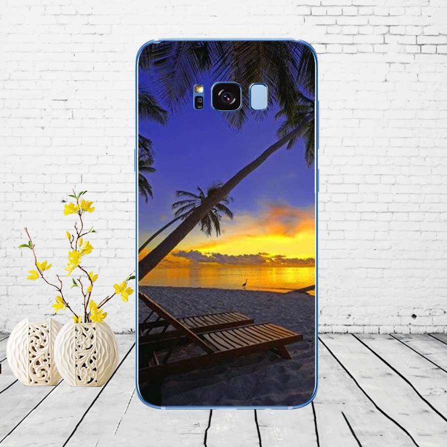235D summer Beach Scene at Sunset on sea Palm Tree Soft Silicone Cover Case for Samsung Galaxy S6 S7 edge S8 S9 S10 plus A70 A50 | Мобильные