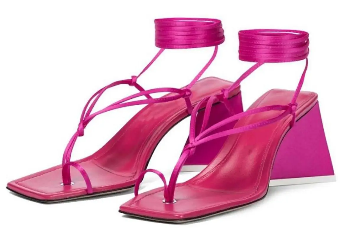 

Женские Фланелевые сандалии McNabney, Новинка лета 2022, квадратный носок, цвет РОЗОВЫЙ, с перекрестной шнуровкой, с ремешком на щиколотке, Соврем...