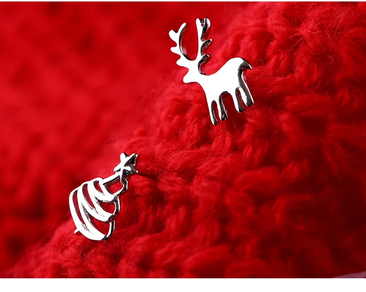 Серьги гвоздики в виде оленя и елки|Серьги-гвоздики| |