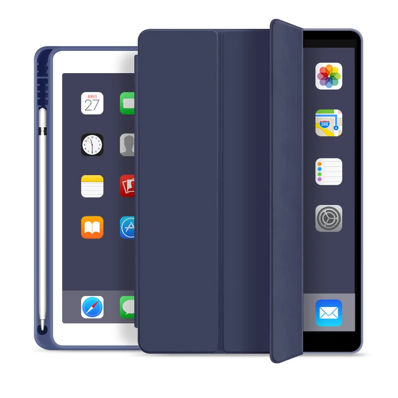 Navy Для нового iPad Air 3 10,5 дюймов чехол с держателем для карандашей, ZVRUA тонкий трехскладной PU кожаный смарт-чехол просыпается - Цвет: Navy