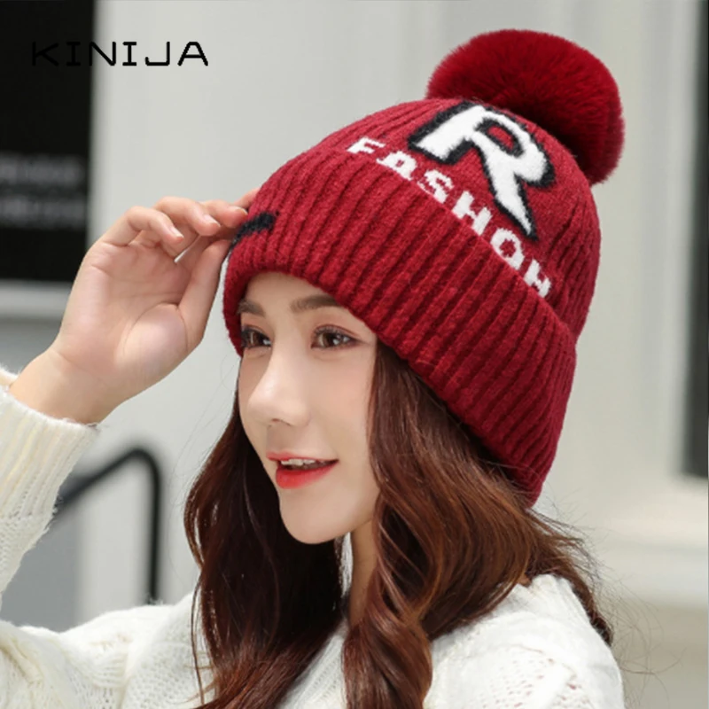 Новинка зимняя женская плюшевая утолщенная теплая шерстяная вязаная шапка с