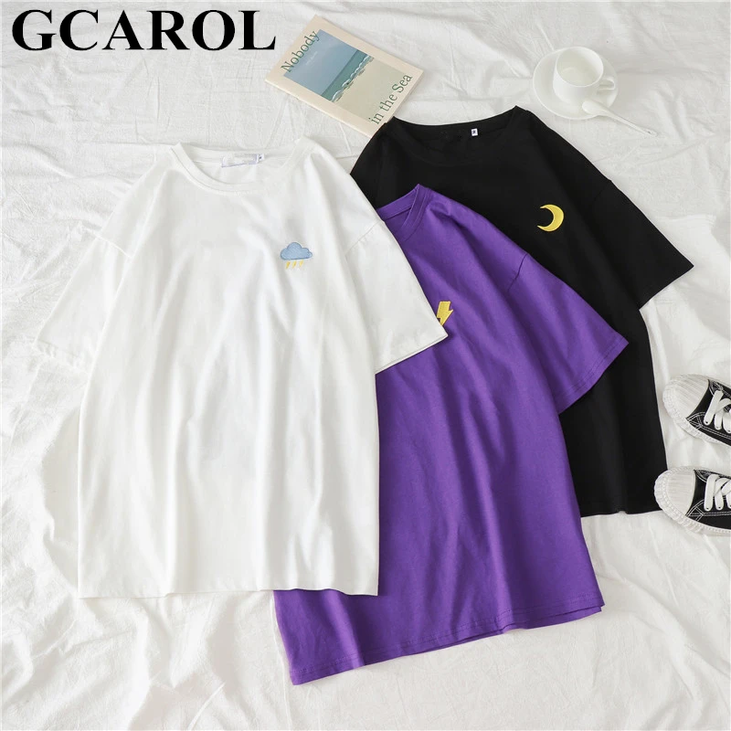 GCAROL летний Harajuku Конфеты Футболка Drop Shoulder Appliques над размеры Kawaii футболки для девочек конфеты плюс M-2XL Топы корректирующие